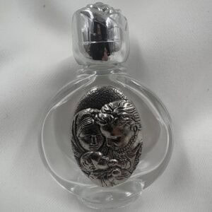 Holy Family Round Holy Water Bottle with Silver Rose Cap