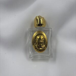 Saint Padre Pio Glass Holy Water Bottle with Gold Rose Cap