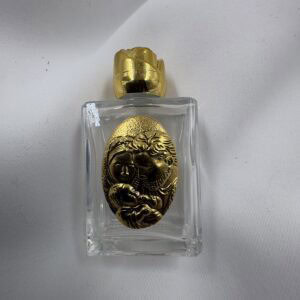 Holy Family Glass Holy Water Bottle with Gold Rose Cap