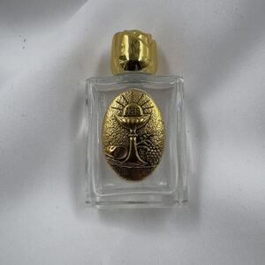 First Holy Communion Eucharistic Glass Holy Water Bottle with Gold Rose Cap