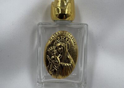 Mater Ecclesiae Glass Holy Water Bottle with Gold Rose Cap
