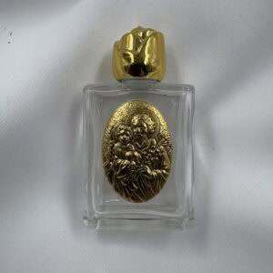 Saint Joseph and Child Jesus Glass Holy Water Bottle with Gold Rose Cap