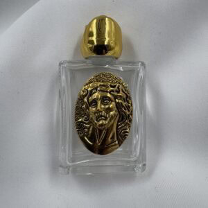 Holy Face of Jesus Glass Holy Water Bottle with Gold Rose Cap