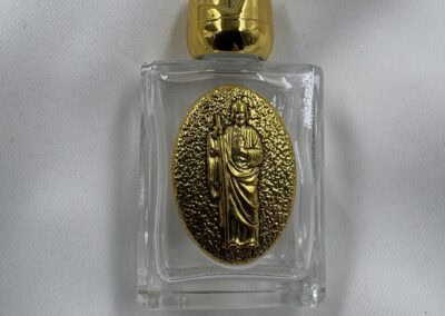 Saint Jude Thaddeus Glass Holy Water Bottle with Gold Rose Cap