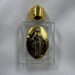 Miraculous Medal Glass Holy Water Bottle with Gold Rose Cap