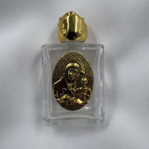 Theotokos and Christ Child Glass Holy Water Bottle with Gold Rose Cap