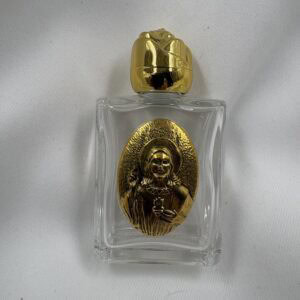 Sacred Heart of Jesus Glass Holy Water Bottle with Gold Rose Cap