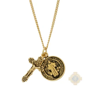 Gold over Sterling Silver St. Benedict Crucifix Pendant