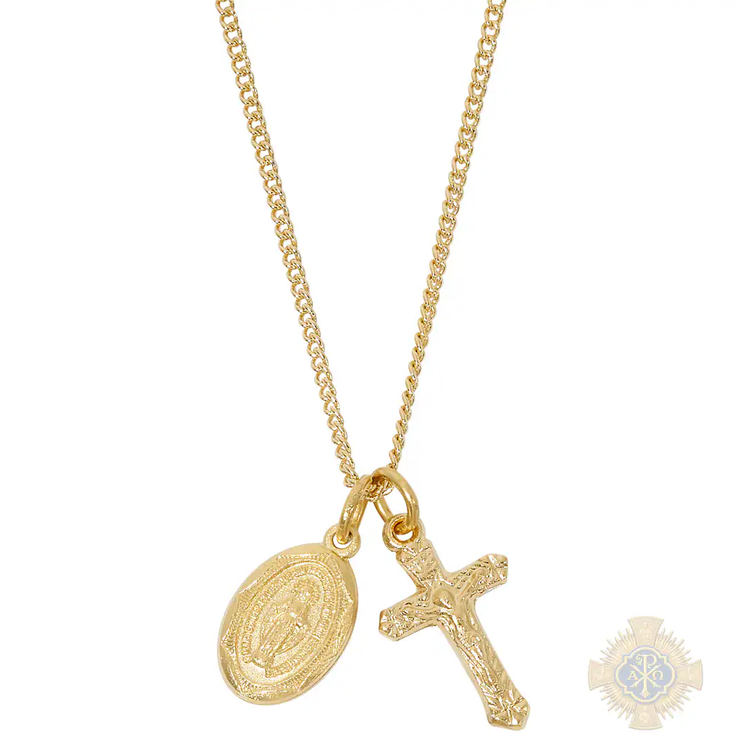 Gold over Sterling Silver Miraculous Medal Crucifix Pendant Gold over Sterling Silver Miraculous Medal Crucifix Pendant