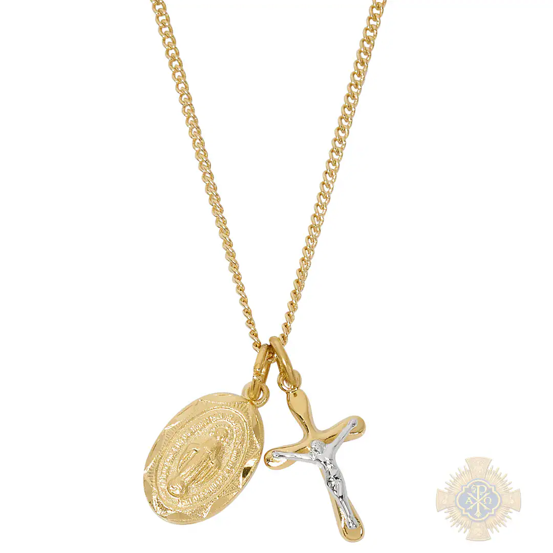 Gold over Sterling Silver Miraculous Medal Crucifix Pendant Gold over Sterling Silver Miraculous Medal Crucifix Pendant