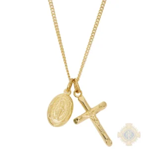 Gold over Sterling Silver Miraculous Medal Crucifix Pendant