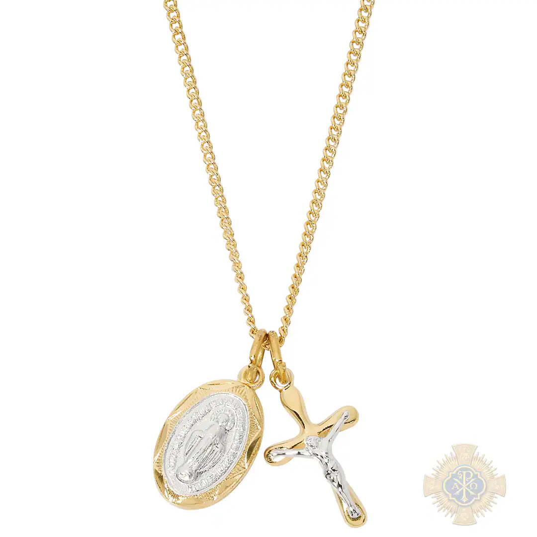 Gold over Sterling Silver Miraculous Medal Crucifix Pendant Gold over Sterling Silver Miraculous Medal Crucifix Pendant