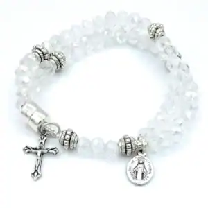 Clear Crystal Wrist Rosary with AB Coating – Five Decade Rosary Bracelet