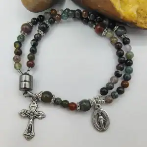 Fancy Agate Natural Stone Wrist Rosary – Five Decade Rosary Bracelet