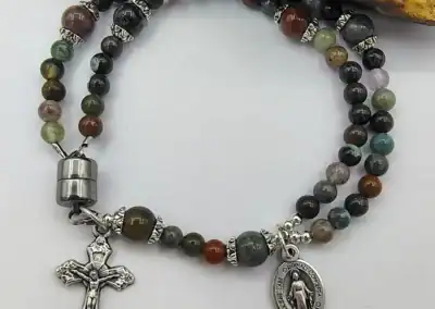 Fancy Agate Natural Stone Wrist Rosary – Five Decade Rosary Bracelet