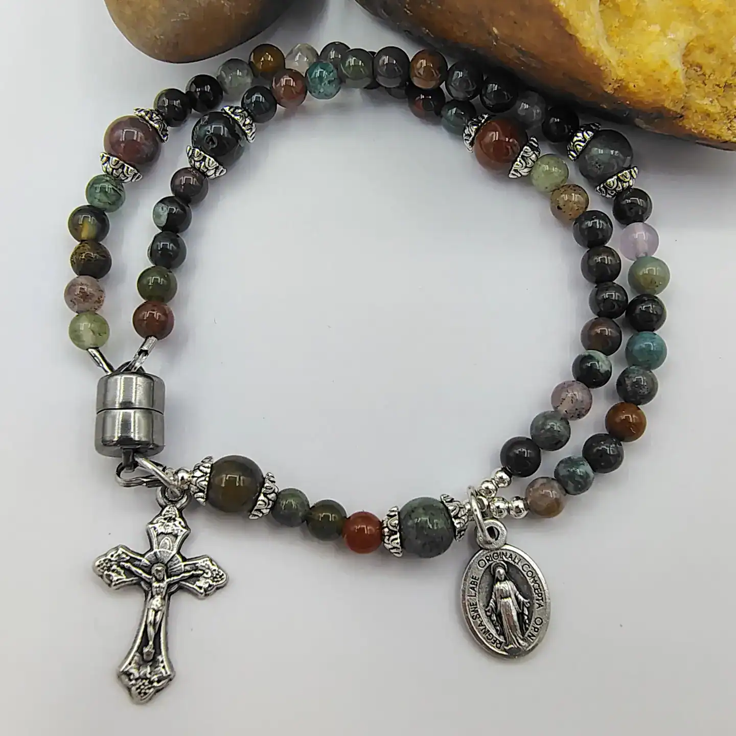 Fancy Agate Natural Stone Wrist Rosary – Five Decade Rosary... Fancy Agate Natural Stone Wrist Rosary – Five Decade Rosary Bracelet