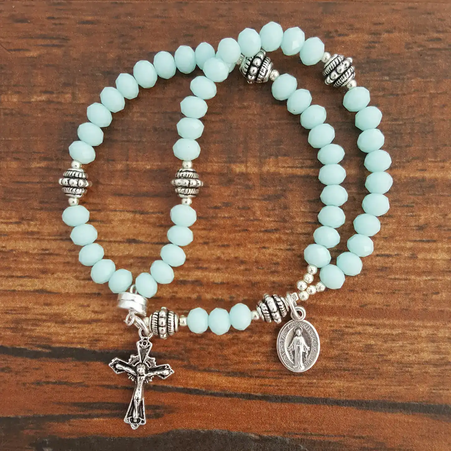 Minty Wrist Rosary – Five Decade Crystal Rosary Bracelet Minty Wrist Rosary – Five Decade Crystal Rosary Bracelet