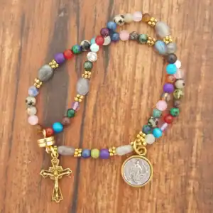 Mixed Stone Wrist Rosary – Five Decade Gemstone Rosary Bracelet