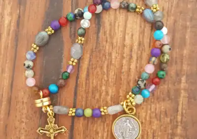 Mixed Stone Wrist Rosary – Five Decade Gemstone Rosary Bracelet