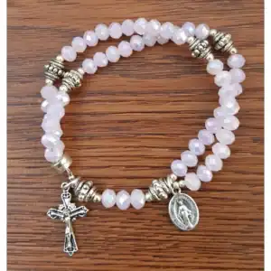 Pink Rosewater Crystal Wrist Rosary – Five Decade Rosary Bracelet
