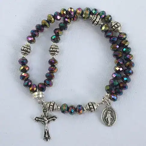 Rainbow Crystal Wrist Rosary – Five Decade Rosary Bracelet Rainbow Crystal Wrist Rosary – Five Decade Rosary Bracelet