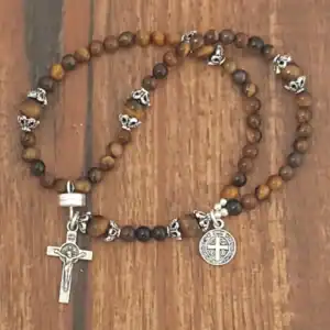 Tiger Eye Wrist Rosary – Five Decade Natural Stone Rosary Bracelet