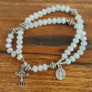 White Opal Wrist Rosary – Five Decade Crystal Rosary Bracelet