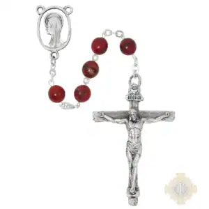 7mm Red Marbeline Rosary In Clear Plastic Box