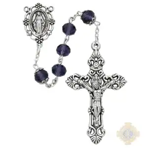 8mm Sun-Cut Amethyst Rosary In Clear Plastic Box