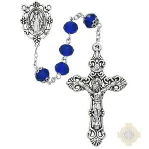8mm Sun-Cut Blue Rosary In Clear Plastic Box
