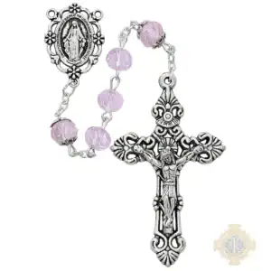 8mm Sun-Cut Pink Rosary In Clear Plastic Box