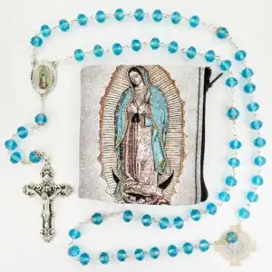 Aqua Lady Of Guadalupe Rosary In Pouch
