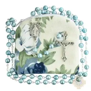 Light Blue Rosary In Pouch