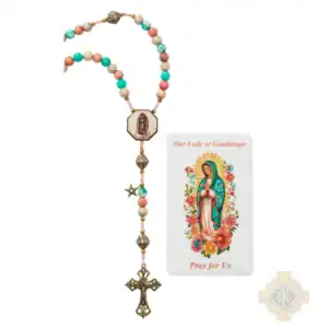 Antique Gold Guadalupe Rosary Clear Box