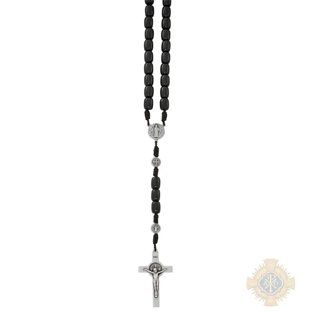 Large Black Benedict Rosary On Hanging Card Large Black Benedict Rosary On Hanging Card