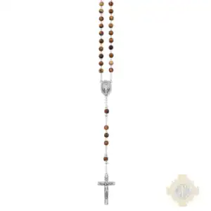 6mm Zebra Wood Miraculous Rosary On Hanging Card