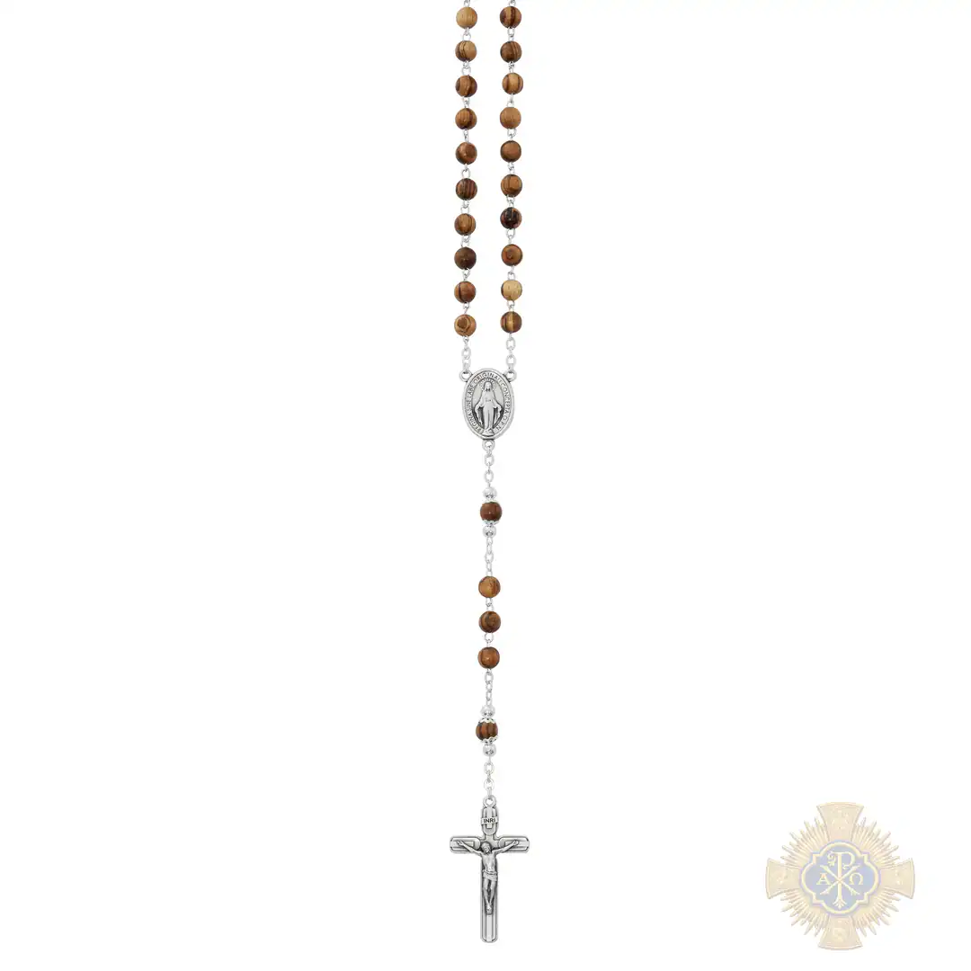 6mm Zebra Wood Miraculous Rosary On Hanging Card 6mm Zebra Wood Miraculous Rosary On Hanging Card