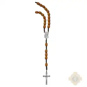 Large Brown Wood St. Pio Rosary On Hanging Card