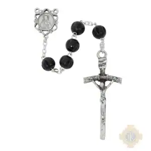 Black Wood Carved Rosary In Clear Top Box