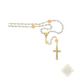 6mm Gold Crystal Peach Flower Rosary In Clear Top Box