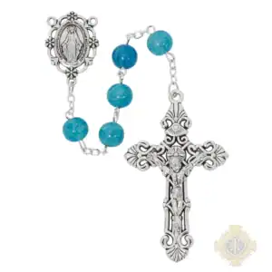 8mm Blue Glass Rosary In Clear Top Box