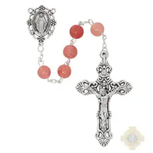 8mm Pink Glass Rosary In Clear Top Box