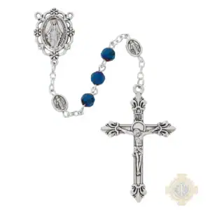 6mm Metallic Blue Crystal Rosary In Clear Top Box