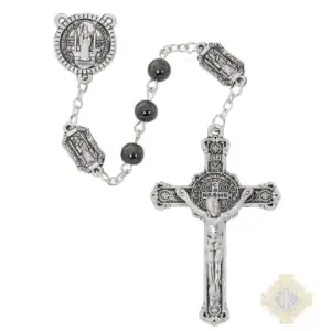 6mm Hematite St. Benedict Rosary In Clear Top Box