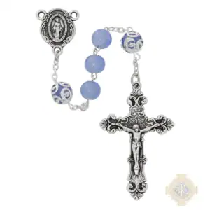 8mm Purple Glass Rosary In Clear Top Box