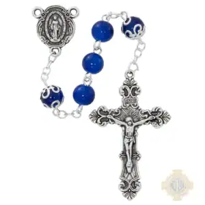 8mm Blue Glass Rosary In Clear Top Box