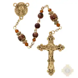 6mm Brown Marbelin Bead Rosary In Clear Top Box