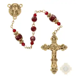 6mm Red Marbeline Rosary In Clear Top Box