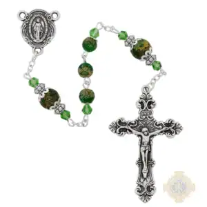 6mm Green Marbeline Rosary In Clear Top Box