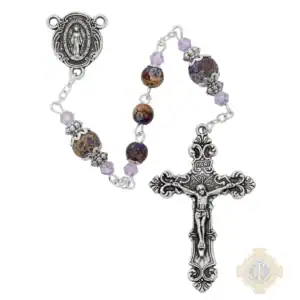 6mm Purple Marbeline Rosary In Clear Top Box